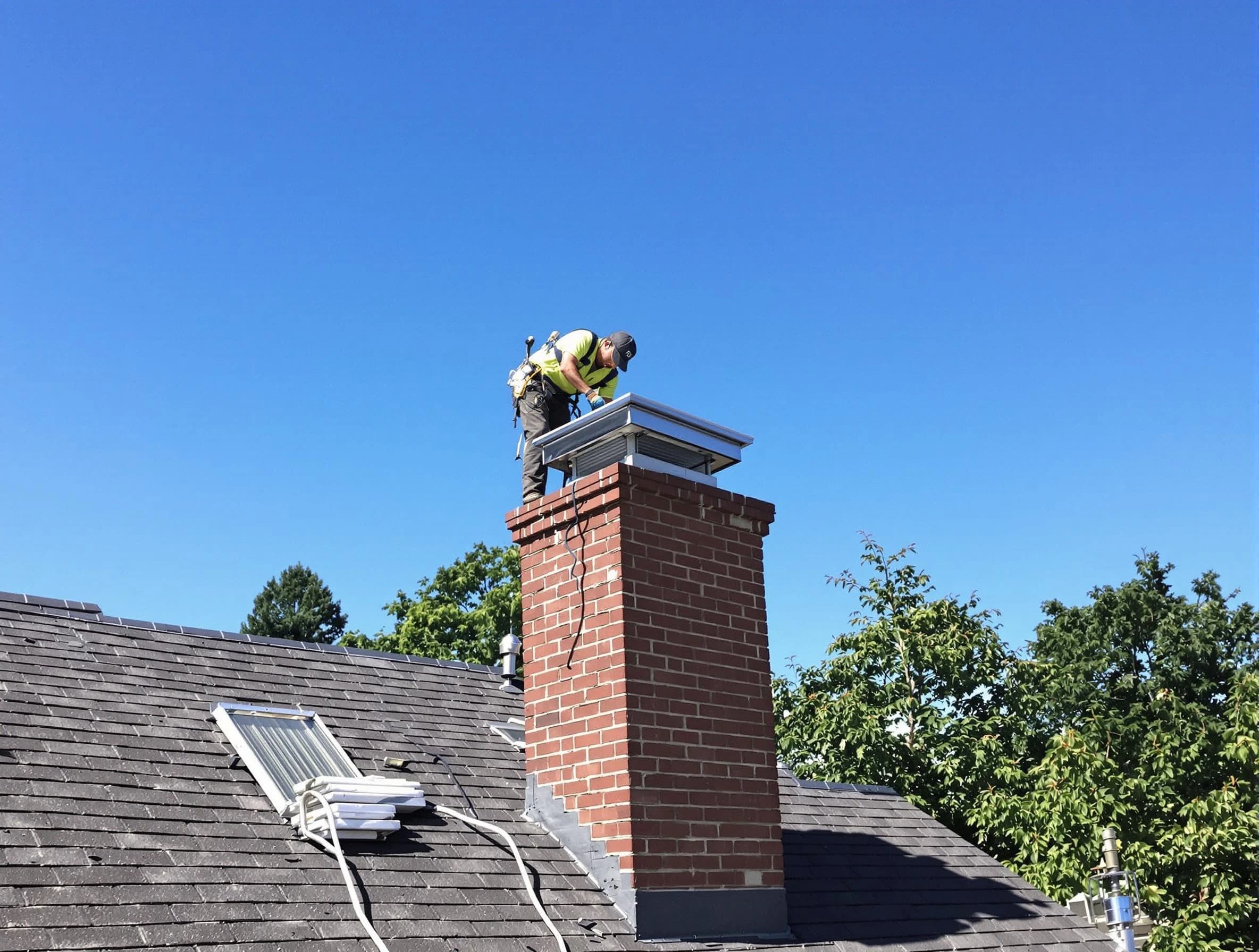 Avondale Estates Chimney Sweep technician measuring a chimney cap in Avondale Estates, GA