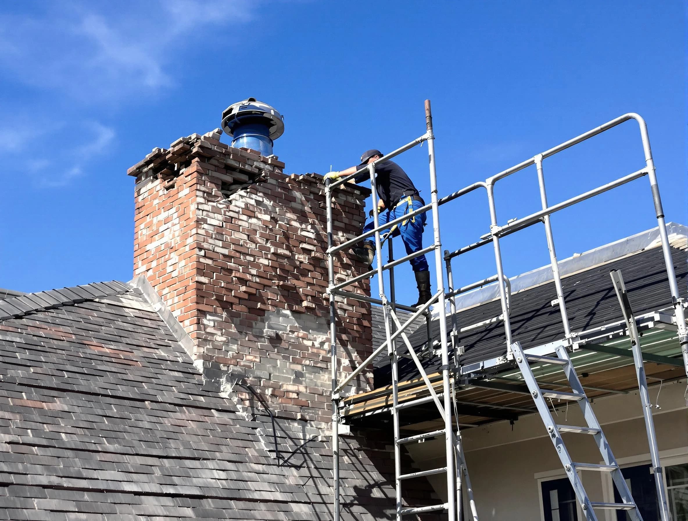Rebuilding a chimney structure by Avondale Estates Chimney Sweep in Avondale Estates, GA