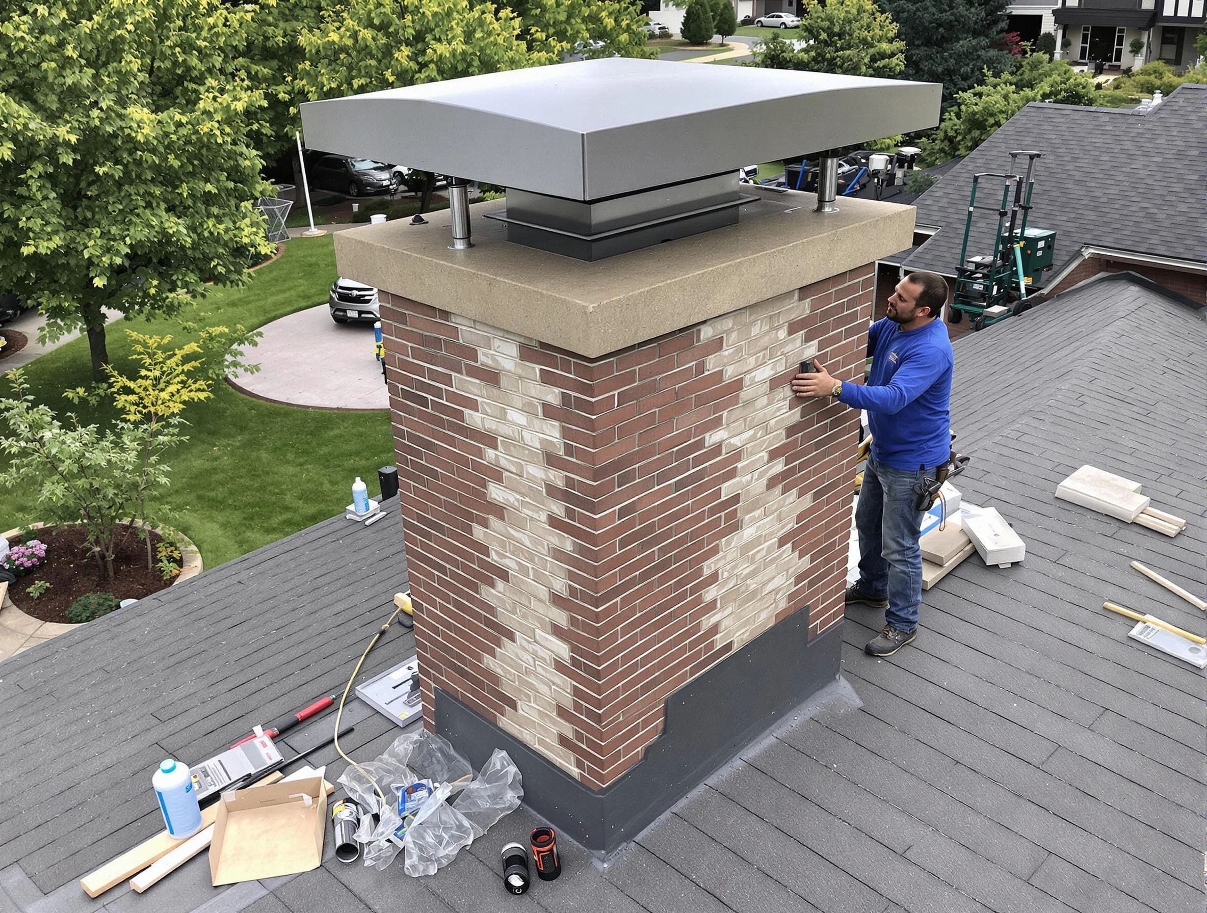 Avondale Estates Chimney Sweep team working on a custom chimney remodel in Avondale Estates, GA
